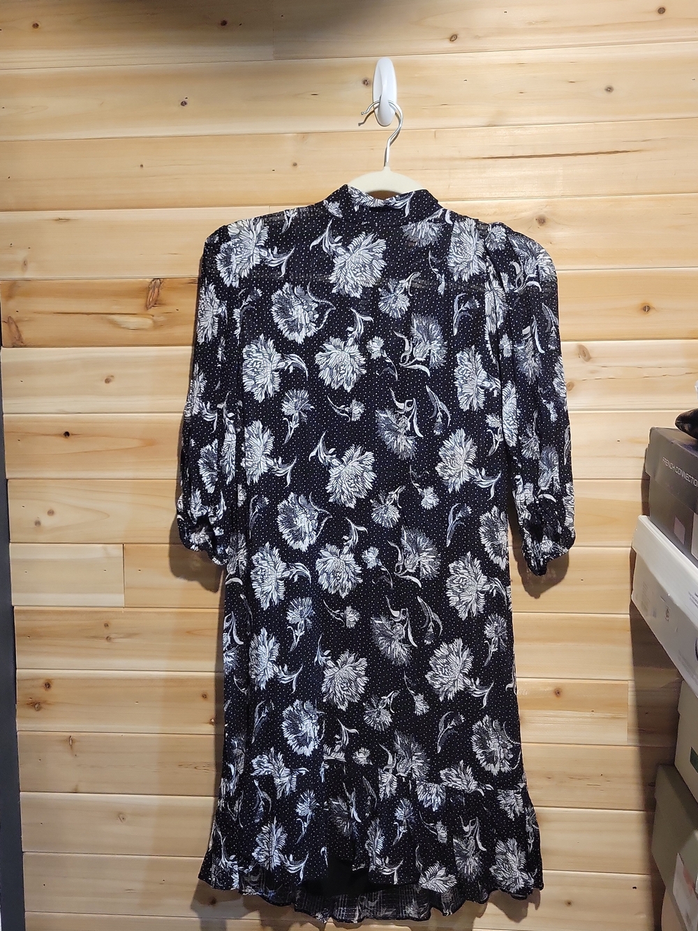 The Kooples Black and White Floral Midi Dress